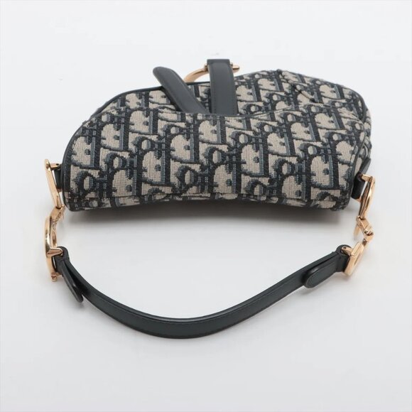 Christian Dior Oblique Saddle Bag canvas x leather Shoulder bag Navy Blue - Picture 4 of 8